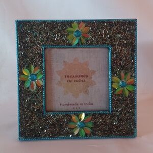 Treasures Of India Handmade Beaded Picture Frame Free Standing 4 X 4 NEW